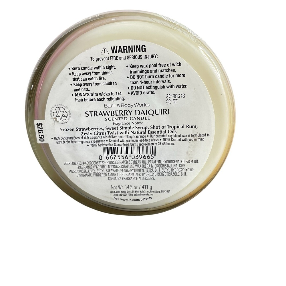 Bath & Body Works STRAWBERRY DAIQUIRI 3 wick Candle 14.5 oz. Farmhouse Cottage - Picture 5 of 5